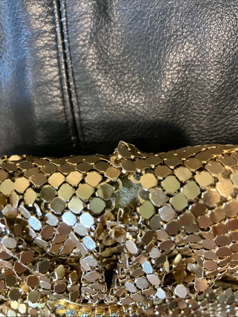 Gold mesh Sequin Evening Shoulder Bag with Chain Strap